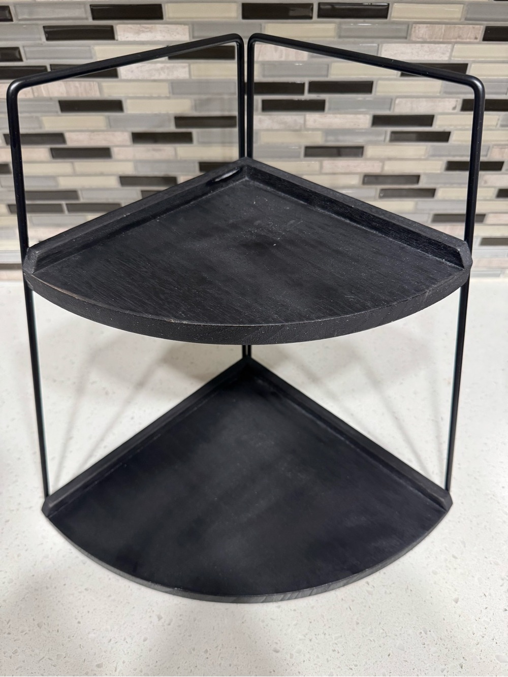 Black Corner Wall Two-Tier Shelf